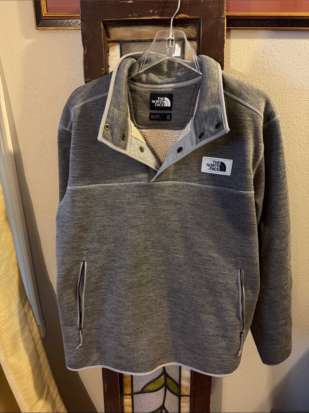 The North Face Grey Sherpa-Lined Snap Pullover